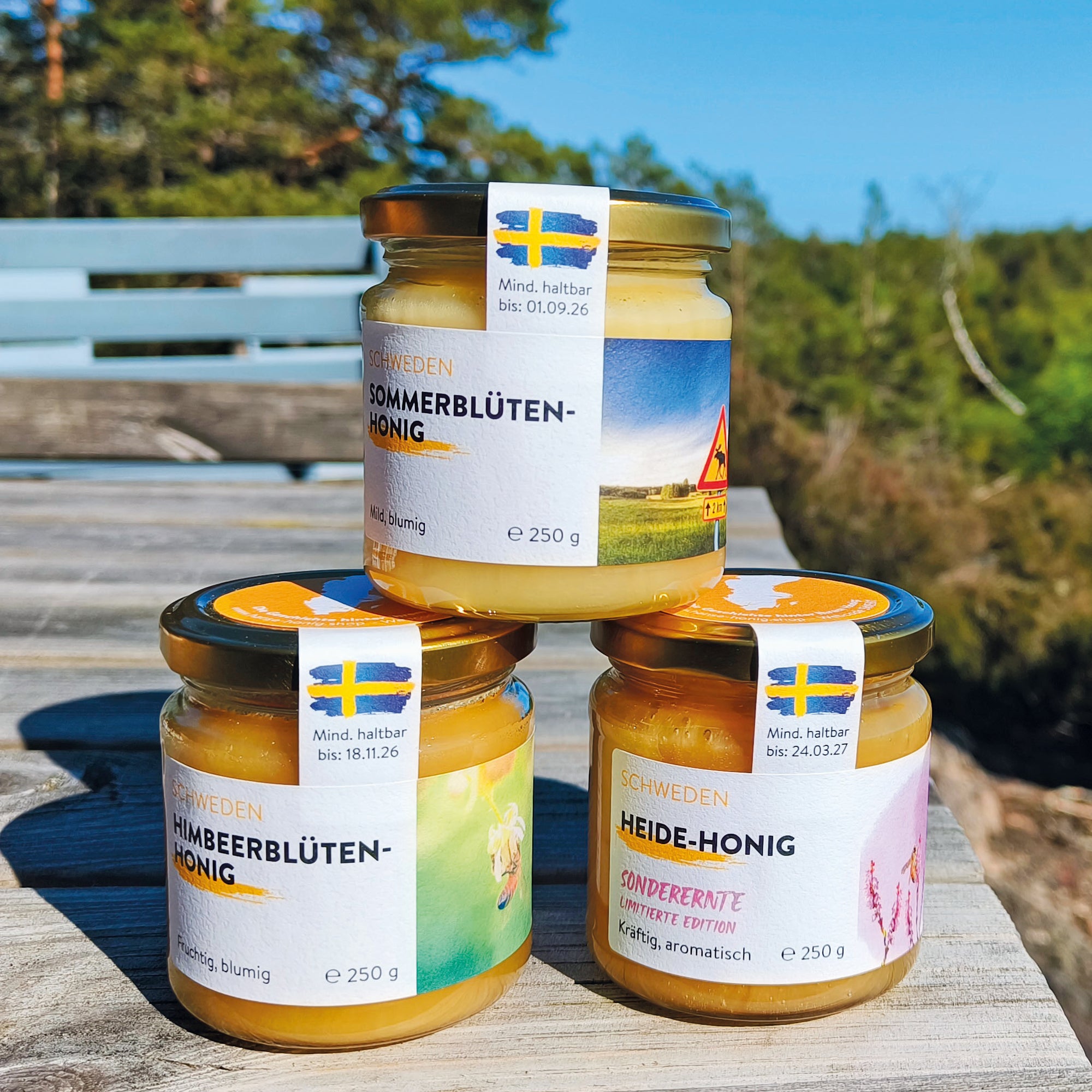 Schwedisches Honig Set – Heide-, Himbeer- & Sommerblütenhonig aus nachhaltiger Imkerei