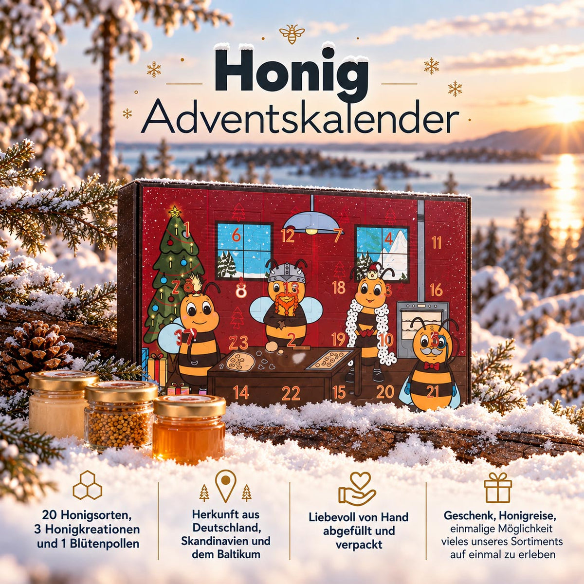 Exklusiver Hanse Honig Adventskalender. Jeden Tag eine neue Honigspezialität
