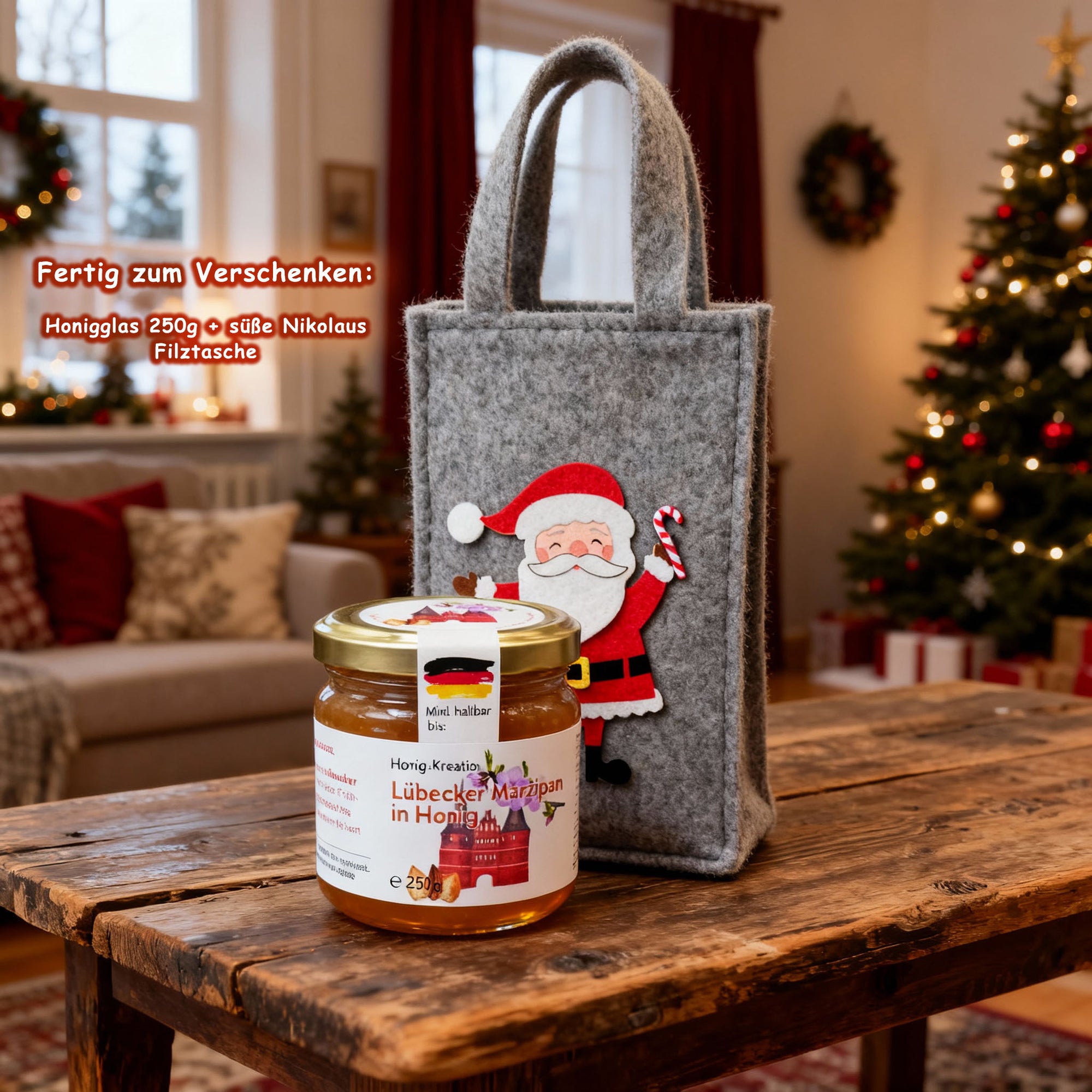 Nikolaus Geschenkset: Honig & Filztasche