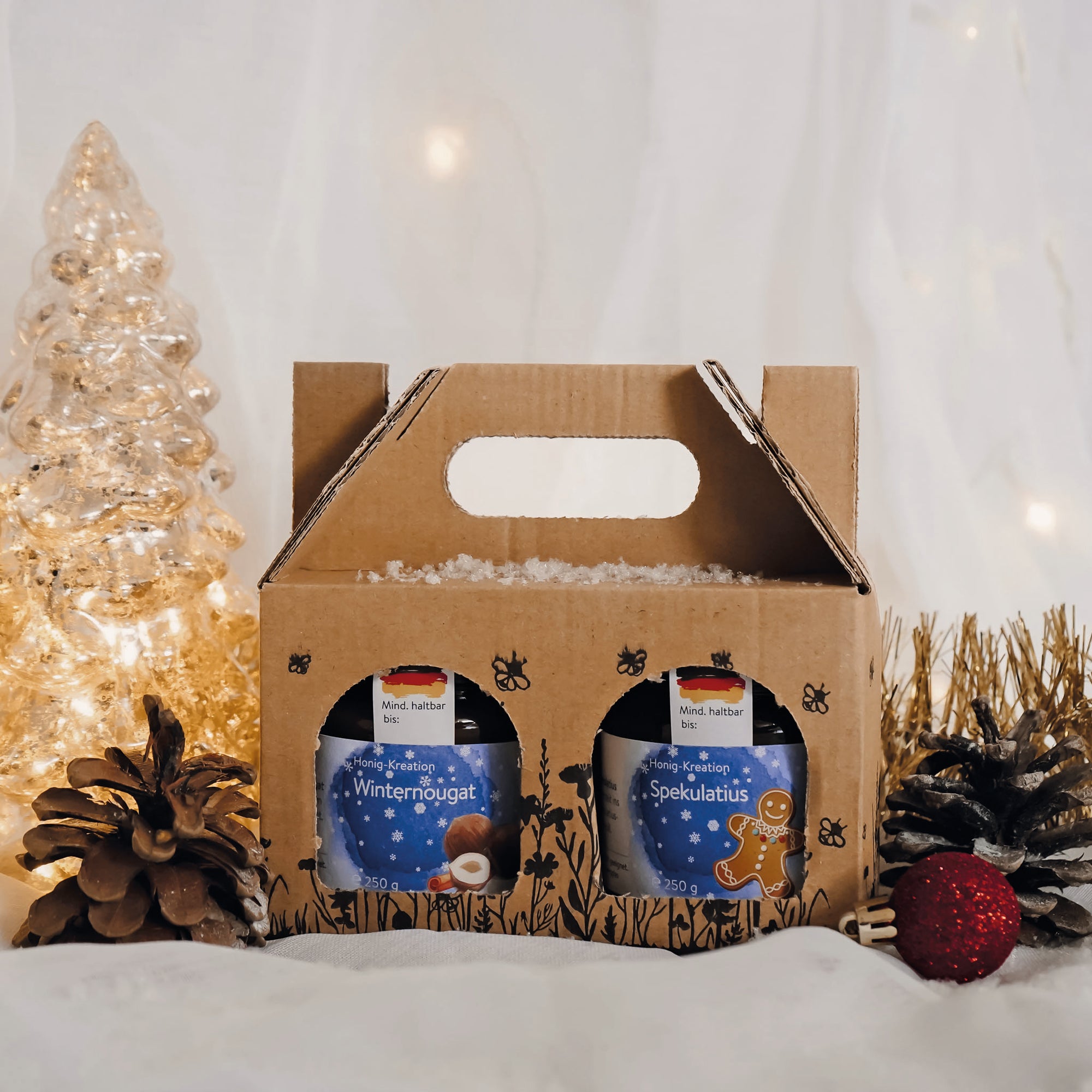 Hanse Honig Geschenkset Winterduo – zwei Gläser Winternougat und Spekulatius im Geschenkkarton, handgerührt, nachhaltige Winteredition.
